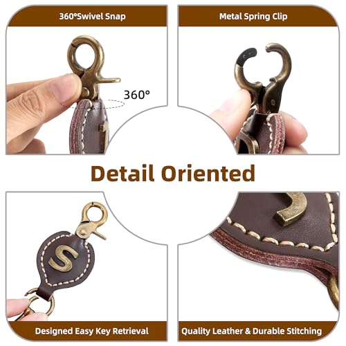 Initial Letter Keychain Brown Leather Alphabet Keychain with Easy Clasp, Key Car Key Bag Key Ring for Women Mens - color: E