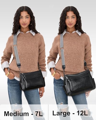 Bluome Crossbody Purses for Women, Medium Large Faux Leather Crossbody Bags Lightweight Sling Bag Shoulder Handbags - color: Black, size: Medium 7L
