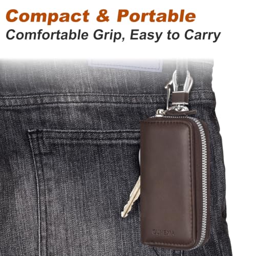 PATIKIL 2Pcs Car Key Case Brown Key Fob Protector Fob Holder Metal Hook | Keyring, Zipper Bag, Leather, with Swivel Snap Hook, Suit for Men and Women