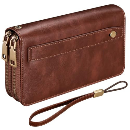 Tipmile Wristlet Wallet Women, RFID Blocking Card Holder Clutch Purse | Large Capacity, Grip Hand & Detachable Wrist Strap, Dual-Zipper, Ladies Gift, Brown - color: Brown