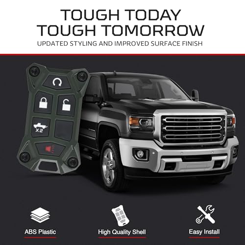 AJT DESIGN V1.5 Chevy Key Fob Replacement Case for Silverado, GMC Sierra 2014–2021 | Chevy Colorado, GMC Canyon 2013–2022 | USA Made Rugged Chevy Key Fob Case Shell | Army Green - color: Army Green