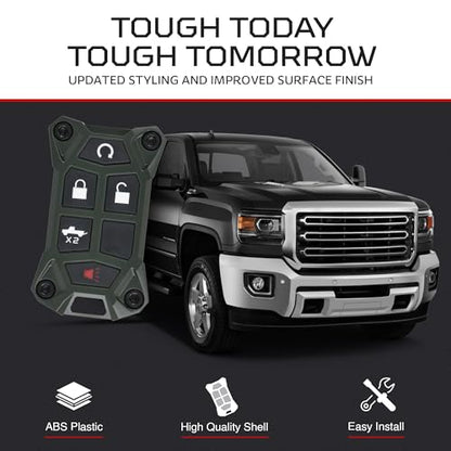 AJT DESIGN V1.5 Chevy Key Fob Replacement Case for Silverado, GMC Sierra 2014–2021 | Chevy Colorado, GMC Canyon 2013–2022 | USA Made Rugged Chevy Key Fob Case Shell | Army Green - color: Army Green