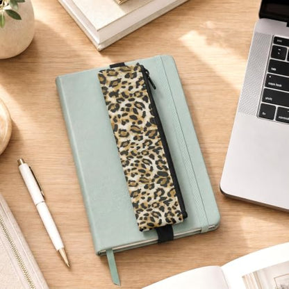 12 Pack Leopard Elastic Pen Holder for Notebooks | PU Leather Pencil Case With Zipper, Pen Pouch for Journals Planner and Notebooks - color: Leopard Print