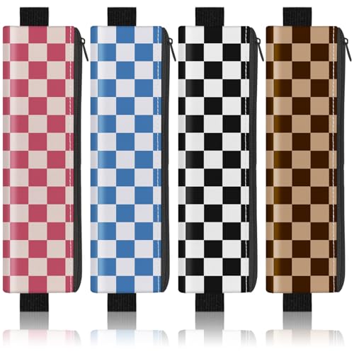 4 Pack Elastic Pen Holder for Notebook, Prints Pen Pouch with Elastic Band and Zipper, Leather Pen Holder for Planners, Journals, Book (Grid) - color: Grid