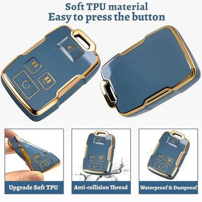 XIYANG TRADE for Chevy key fob cover case with Keychain,Key Case Shell TPU Full Protection Compatible with GMC chevy Colorado Silverado Suburban Tahoe Canyon Sierra Remote Key,Blue - color: Style 3-blue
