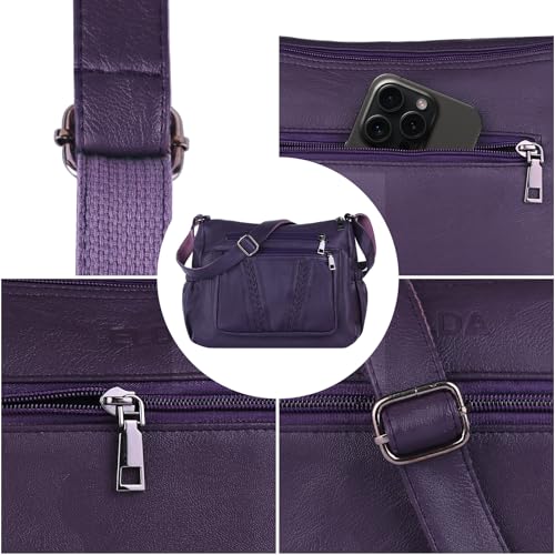 ELDA Crossbody Bags For Women Pocketbooks Soft PU Leather Purses and Handbags Multi Pocket Shoulder Bag - color: Dark Purple