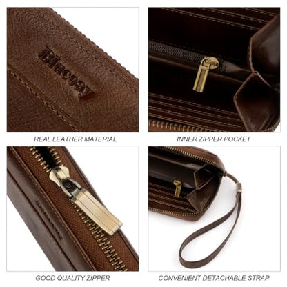 Real Leather Wristlet Wallet Women With RFID Blocking(darkcoffee) | Large capacity design,12 credit card slots,1 Inner zipper coin pocket,2 Full-length Receipt Slots,2 cash compartments - color: a9-darkcoffee