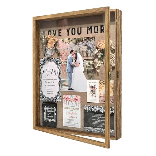 Large Shadow Box Frame 16x20 Display Case, Wood Wedding Bouquet Memory Box | Hinged Front Open Door with Tempered Glass, Linen Back with Pins for Pictures Keepsake, Interior Depth 1.5 inches for Flowers - color: Carbonized Black, size: 16"x20" (40.6x50.8