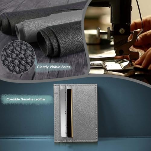 M-Plateau Super Slim Genuine Leather Credit Card Wallet - color: Grey