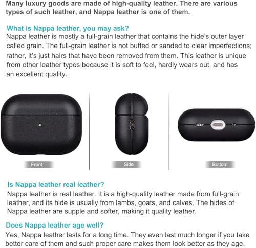Lopie Leather Case Compatible with AirPods Pro 3rd Generation, Protective Hard Cover Fully-Wrapped with Top Grain Leather, Handmade for AirPods Pro 3 Case Cover (Not for AirPods Pro 2nd Gen) - Black - color: [Cow Leather]-Black