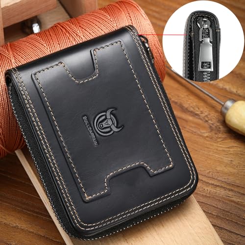LUKZIJAES Mens Wallets Genuine Leather RFID Blocking with Zipper Wallet for Men Large Capacity 14 Card Slots, ID Window & Coin Pocket for Travel (#15-Black) - color: #15-Black