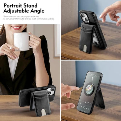 SkyEagle Compatible with MagSafe iPhone 15 Wallet Case,Black | Detachable Magnetic Credit Card Holder,RFID Blocking,PU Leather,Kickstand,Flip Phone Case,Shockproof Cover for Men & Women - color: Black, size: iPhone 15 - 6.1"