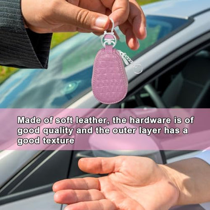 Leather Car Keychain Case Holder - Keyring Zipper Bag Auto Key Fob Cover Case with Metal Hook - Car Key Case Smart Key Fob Protector for Remote Key Fob (Pink) - color: Pink