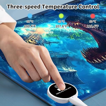 Warm Desk Pad,Heated Desk Pad,Office Mat,3 Heating Levels & 3 Hours Auto Shut-Off,31.5"*13" Gaming Mouse Laptop Keyboard Leather Desk Mat,Blue Dinosaur Ocean - color: Blue Dinosaur Ocean, size: 31.5 × 13 inch(80cm × 33cm)