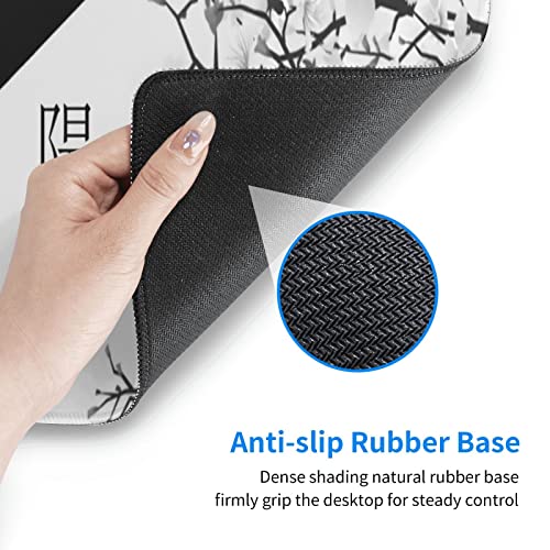 Japanese Large Gaming Mouse Pad, Cherry Blossom Pattern | Black and White Design XL Mousepad with Nonslip Rubber Base & Stitched Edges, Big Desk Mat for Keyboard-31.5x11.8 Inch - color: Japanese Black White Cherry Blossom, size: 31.5" x 11.8"
