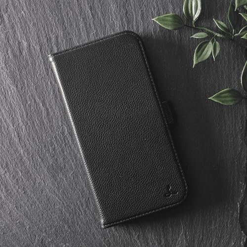Snakehive Leather Wallet for iPhone 16 Pro Max - Real Leather Wallet Phone Case - Genuine Leather with Viewing Stand and 4 Card Holder - Side Clasp Flip Folio Cover with Card Slot (Dappled Black) - color: Metro Black, size: iPhone 16 Pro Max