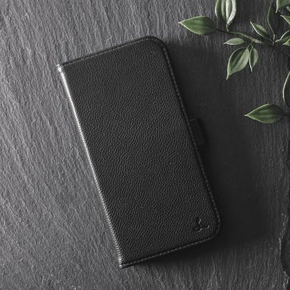 Snakehive Leather Wallet for iPhone 16 Pro Max - Real Leather Wallet Phone Case - Genuine Leather with Viewing Stand and 4 Card Holder - Side Clasp Flip Folio Cover with Card Slot (Dappled Black) - color: Metro Black, size: iPhone 16 Pro Max