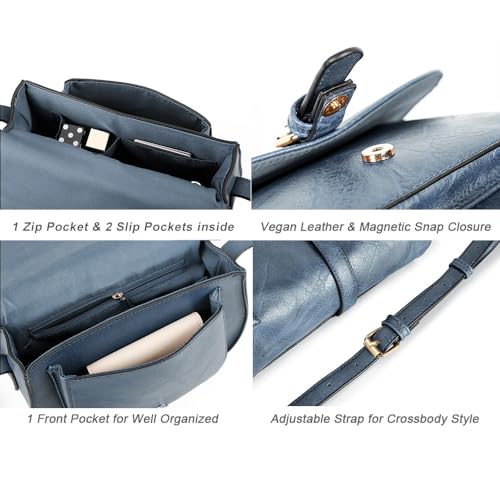 AFKOMST Crossbody Bags for Women,Small Saddle Purse and Boho Cross Body Handbags,Vegan Leather - color: Blue