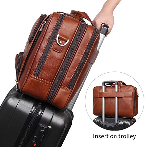 Business Travel Briefcase Genuine Leather Duffel Bags for Men Laptop Bag fits 15.6 inches Laptop - color: Light Brown