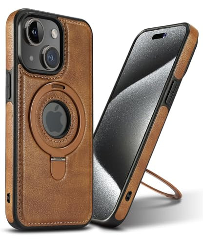 Magnetic for iPhone Leather Case,Invisible Stand [Compatible with Magsafe] Slim Kickstand Phone Cove (Brown, iPhone 15 Plus) - color: Brown, size: iPhone 15 Plus