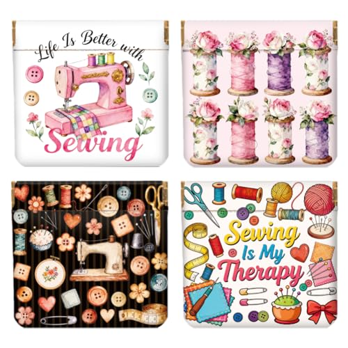 Sewing Machine Series Coin Purse,PU Leather Squeeze Pouch 4PCS | Funny Novelty Design,Small Coin Pouch with Snap Closure,Cute Mini Purse for Women,Teens & Gift Giving,Daily Carry - style: Sewing Machine Series