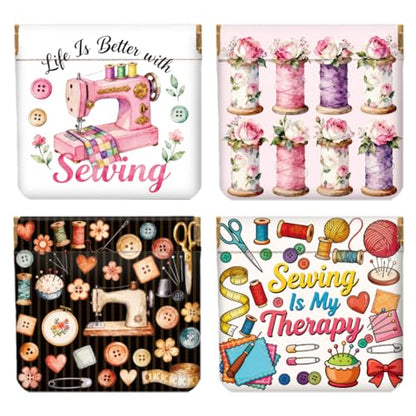 Sewing Machine Series Coin Purse,PU Leather Squeeze Pouch 4PCS | Funny Novelty Design,Small Coin Pouch with Snap Closure,Cute Mini Purse for Women,Teens & Gift Giving,Daily Carry - style: Sewing Machine Series