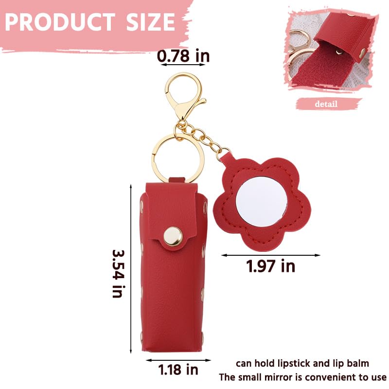 Sisadodo Lip Oil Lipstick Case with Mirror Lip Oil Lipstick Holder Key Chain for Car Keys Keychains Lipstick Organizer Case - color: Red Flower