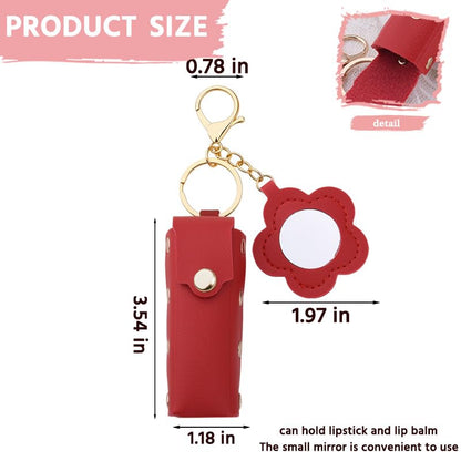 Sisadodo Lip Oil Lipstick Case with Mirror Lip Oil Lipstick Holder Key Chain for Car Keys Keychains Lipstick Organizer Case - color: Red Flower