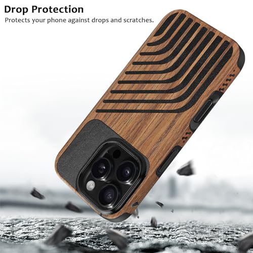 Magnetic Case Compatible with iPhone 16 Pro Case [Compatible with MagSafe] Wood and Leather Carbon Fiber Design Hybrid Shockproof Phone Case 6.3" (Wood and Leather) - color: Wood Leather, size: iPhone 16 Pro