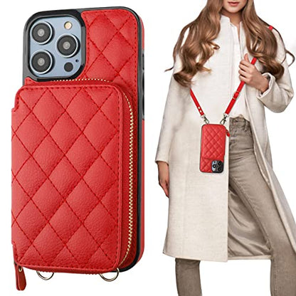 Bocasal Crossbody Wallet Case Card Holder for iPhone 14 Pro Max Red - color: Red