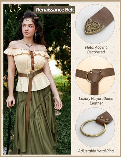 SCARLET DARKNESSMedieval Leather Belt Renaissance Pirate Viking Accessory | Adjustable Length, Metal Buckle, for Women Men, Ren Fair, Peasant, Goth, Halloween - color: Brown