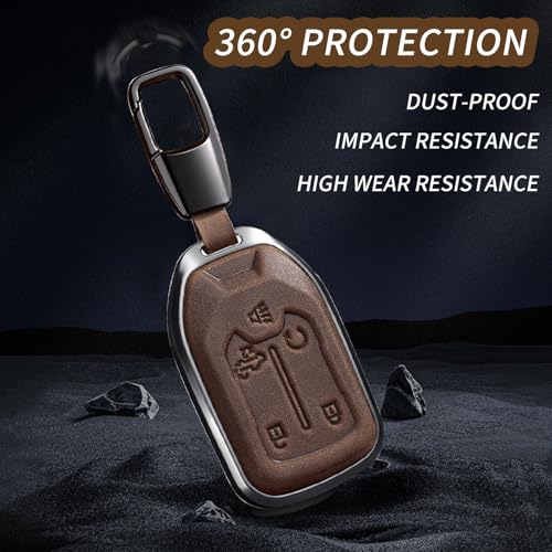 Key Fob Cover for 2019-2023 Sierra,Silverado 1500 2500HD(K-Brown) | Leather Key Case Shell Full Protection,Compatible with Acadia Terrain Yukon Tahoe Smart Remote 5 Buttons - color: K-brown