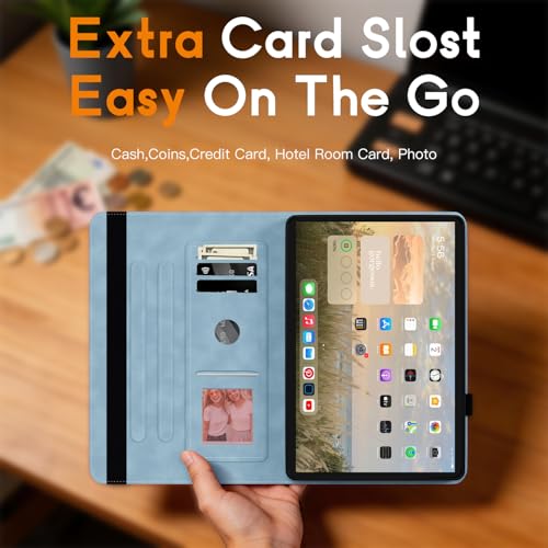 iPad 5th/6th Gen Case 9.7", IPAD Cover Compatible with iPad air 1/air 2 and iPad Pro 9.7", Premium Faux Leather Made for 360° Protection, Adjustable Stands & Auto Wake/Sleep Function - color: Floral-Sky Blue