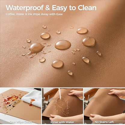 1.6mm Thick Leather 15x72 Inch Non-Slip Mat, Waterproof Countertop Protector, Extended Dresser Topper/Kitchen Counter Mat, Caramel Brown - color: Caramel Brown, size: 15" x 72"