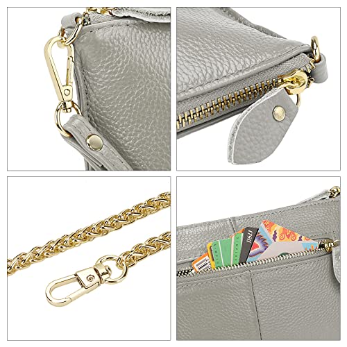 Uromee Genuine Leather Wristlet Wallet Clutch Purses with Detachable Chain | Crossbody Bag Handbag with removable Shoulder Chain for Women Daily Shopping - color: 0219 Light Grey