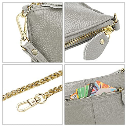 Uromee Genuine Leather Wristlet Wallet Clutch Purses with Detachable Chain | Crossbody Bag Handbag with removable Shoulder Chain for Women Daily Shopping - color: 0219 Light Grey