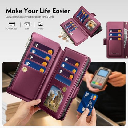 for Samsung Galaxy S26 Wallet Case with Card Holder RFID Blocking PU Leather Zipper Phone Case Flip Folio Protective Cover Wrist Strap Credit Card Slots Kickstand Men Women,Wine Red - color: Wine Red, size: Samsung Galaxy S26 - 6.3"