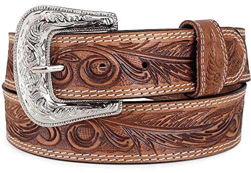 F&L CLASSIC mens Western full grain Leather belt Strap w/Snaps for Interchangeable Buckles, USA, - color: Brown Leaves 06, size: 44