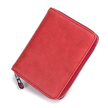 boshiho RFID Blocking 24 Slot Credit Card Holder Wallet Real Leather Multi Card Organizer Wallet with Zipper - color: red