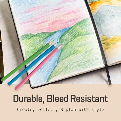 BROWNSTONE JOURNALS A5 Sketch Book Hardcover - 80 Sheets 100 GSM Paper | 5" x 8", Lay Flat, Vegan Leather Cover, Elastic Band, Back Pocket, Compact Art Drawing Book for Adults & Students - color: Charcoal Black, size: A5 (5" x 8")
