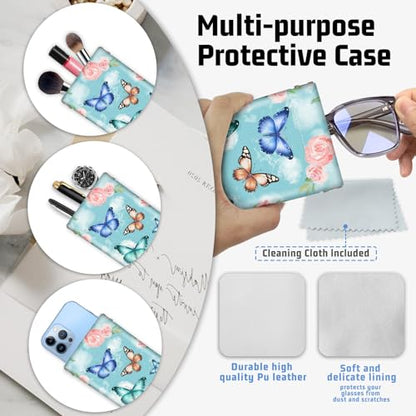 Soft Glasses Case for Sunglasses Eyeglass Slim Pouch | 7x3.5 inches, Portable PU Leather, Squeeze Top, Sunglasses Holder Bag Pouch, For Women Men - color: Butterfly
