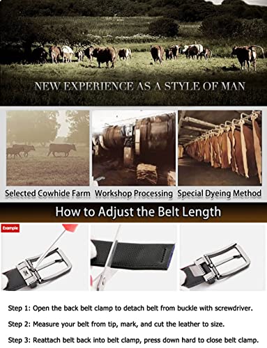 Mens Belts Leather Reversible 1.25" Black Dress Belt for Men - color: Gold Buckle Belt, size: Fits Waist 30"-38"