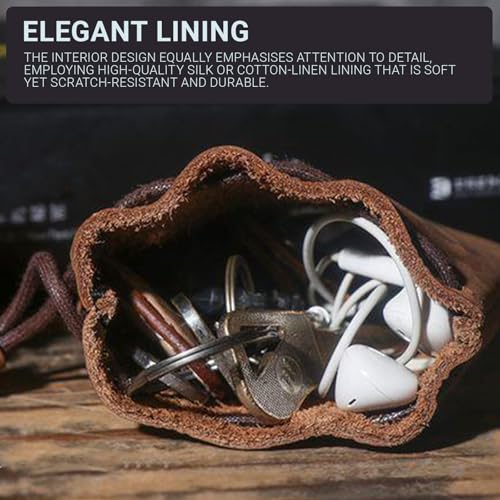 Drawstring Cowhide Bag, Leather Storage Bags Small Waterproof Pouch (Light brown-small) - color: Light Brown-small