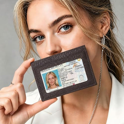 Leather Credit Card Holder Unisex Wallet with ID Window (012) - color: 012