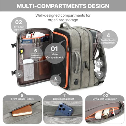 40L Travel Backpack for Men, Carry On Backpack Flight Approved, Grey - color: Grey