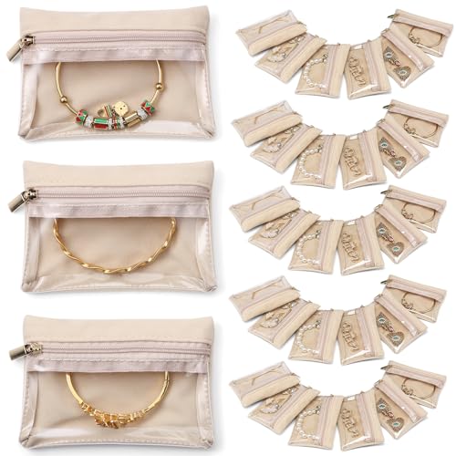 VLANDO Jewelry Travel Bag,33 Velvet Zipper Pouches with Clear Deaign | Travel Essentials,Transparent Bags,Rings,Necklaces Storage,Carry-On Packing,Gift for Women Traveler,Gift Giving - color: A.33 Bag