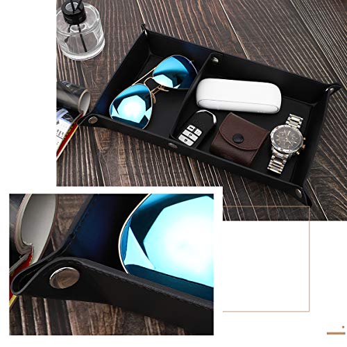 Luxspire Valet Tray, PU Leather Catchall Tray for Men Women, Removable Two Compartments Desk Storage Plate for Key Coin Phone Jewelry Wallet - Black, Double Grid (TRAY124) - size: 13" x 8.7" x 0.2"