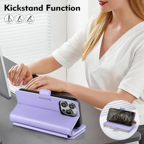 Antsturdy for iPhone 15 Pro Phone Wallet Case Women,Lightpurple | RFID Blocking,with Credit Card Holder Slots,PU Leather Purse,Zipper Pocket,Wrist Strap Kickstand,Flip Folio Cover for Men - color: Light Purple