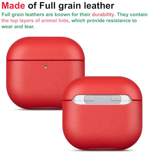 LOPIE Leather Case for AirPods 4 - Handmade AirPods 4th Generation Case Cover with Lanyard - Made of Full Grain Leather - Air Pods Drop Protection Hard Shell Cover - Wireless Charging Compatible - Red - color: Red, size: Full Grain Leather