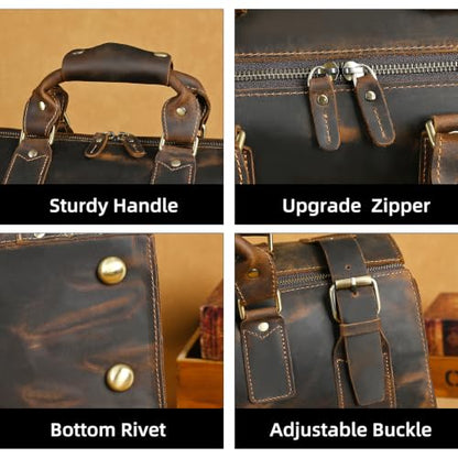 Canvas + Leather Travel Luggage Tote Duffle Gym Suitcase Weekender Overnight Bag For Men Male FB8151 (8151-Dark Brown1) - color: Dark Brown1